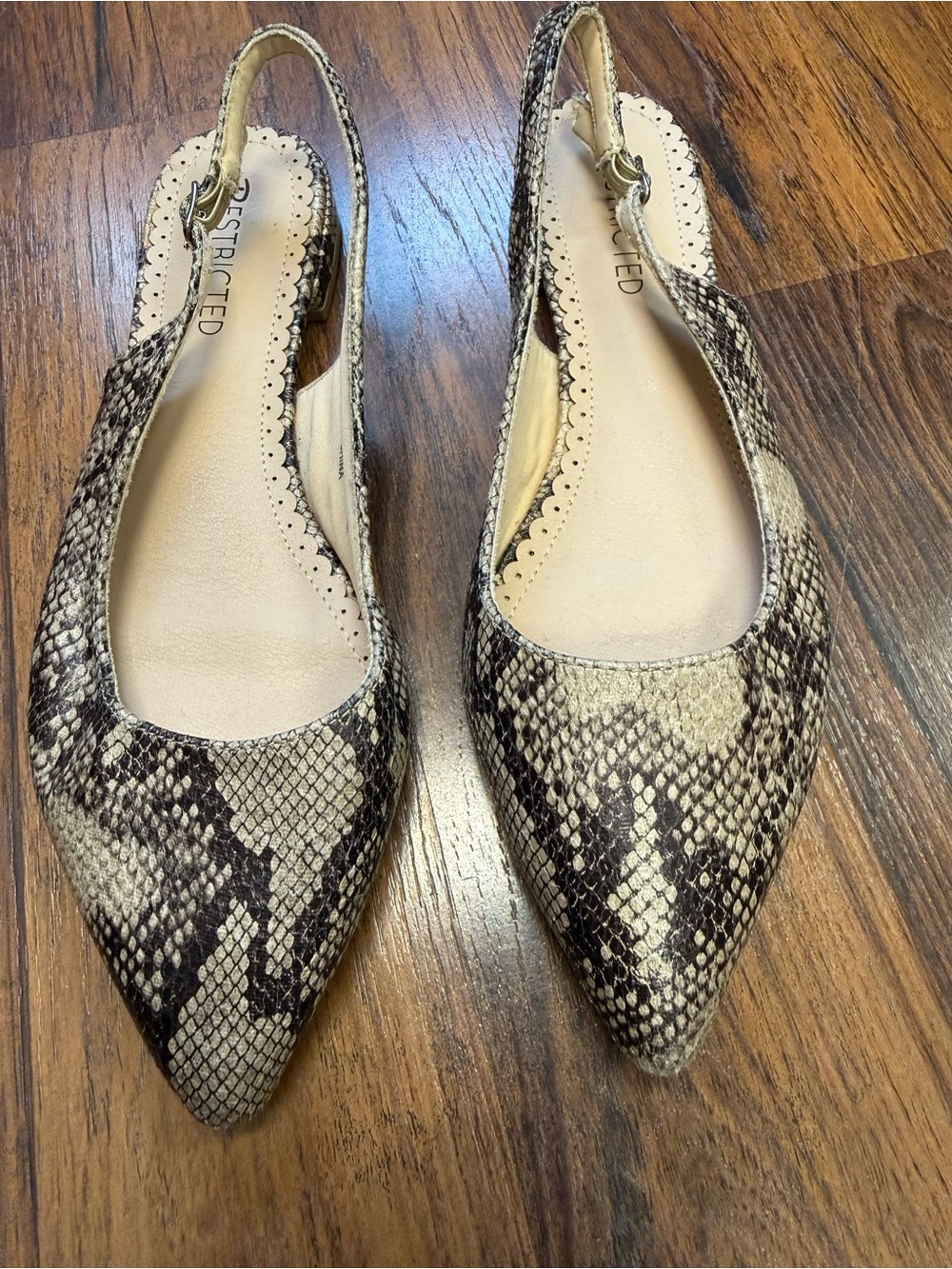 Restricted Women's Snake Print Pointed Slingback Flats - Beige & Black